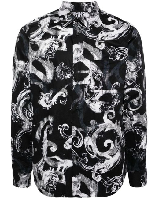Camisa con estampado barroco Versace de hombre de color Black