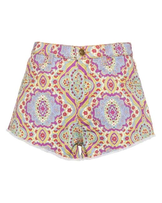 Etro Multicolor Floral-Print Denim Shorts