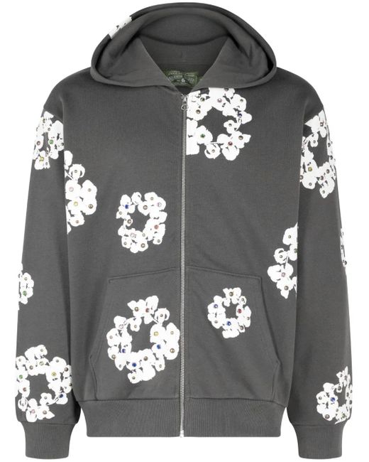 DENIM TEARS Gray Rhinestone Wreath Zip Hoodie for men