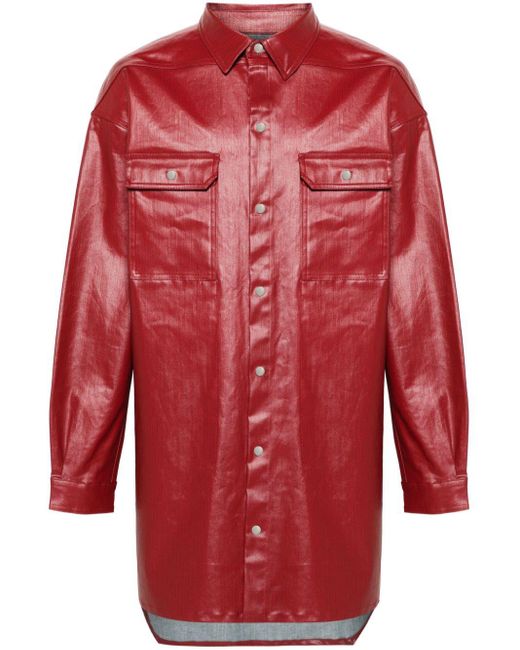 Rick Owens Beschichtete Hemdjacke mit Druckknöpfen in Red für Herren