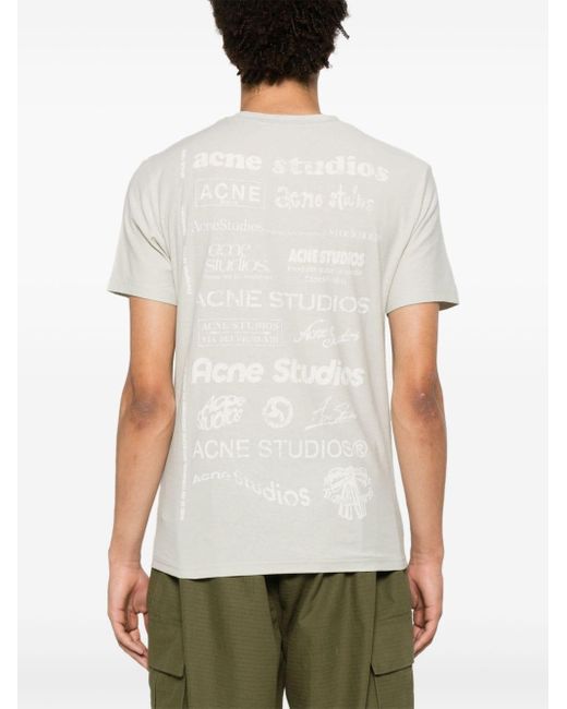 Acne White Logo-print Organic-cotton T-shirt