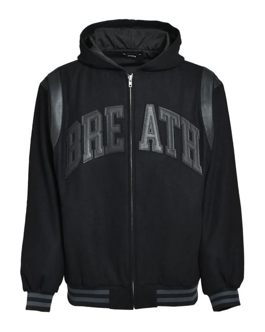 BREATH Black Logo-Patch Bomber Jacket for men