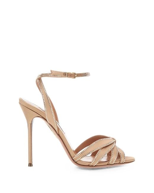 Aquazzura Metallic Crystal-Embellished Wrap-Around Sandals