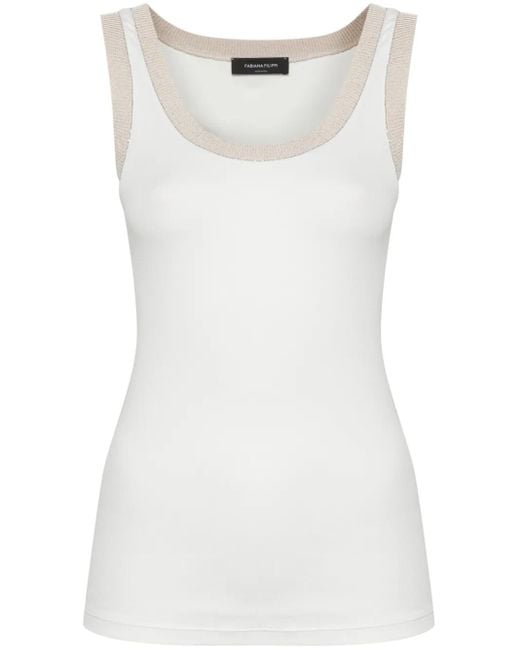 Fabiana Filippi White Lurex-Trim Ribbed Tank Top