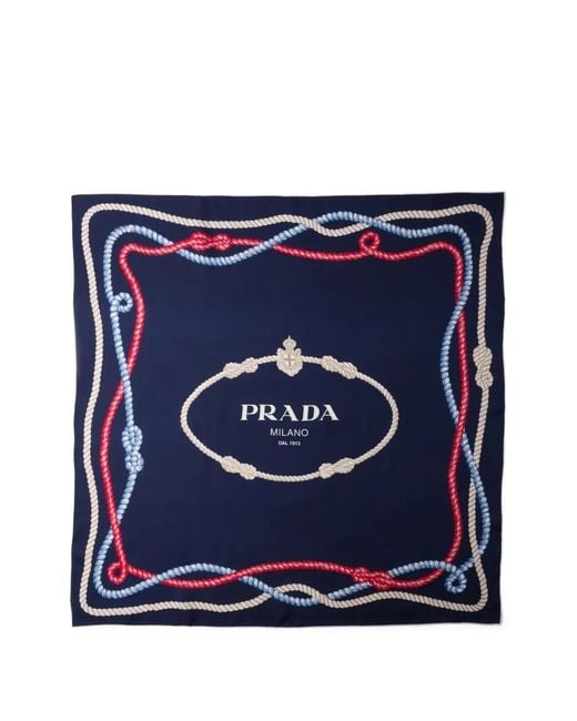 Prada Blue Rope-Print Silk Scarf