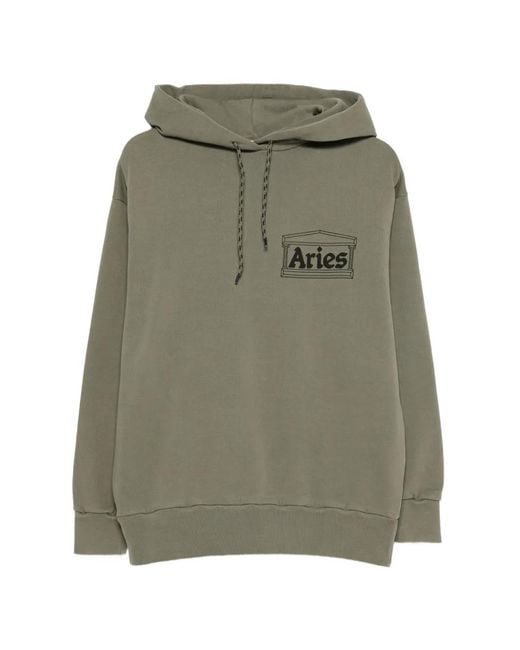 Aries Green Temple-Print Hoodie for men