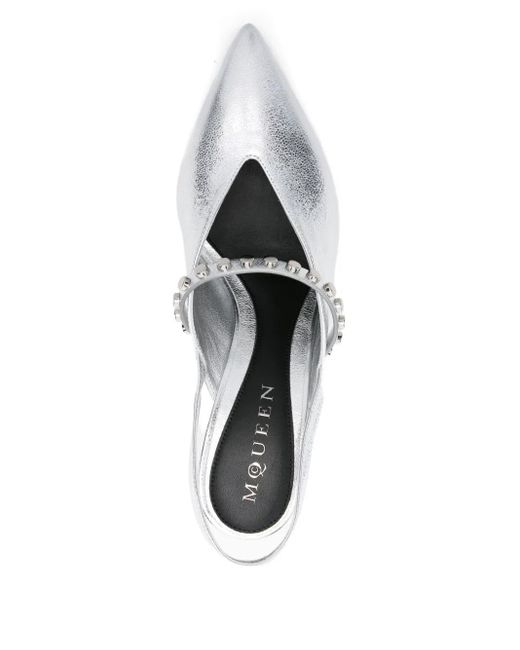 McQueen White 90Mm Revel Slingback Studded Pumps