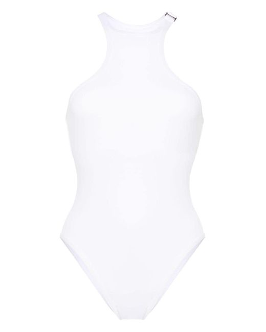 The Attico White Logo-plaque Swimsuit