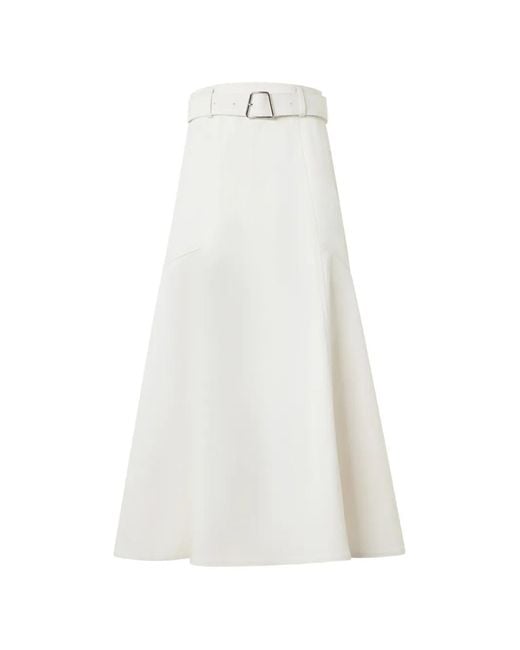 Akris White A-Line Belted Midi Skirt