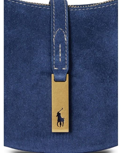 Polo Ralph Lauren Blue Polo ID Crescent Schultertasche aus Wildleder