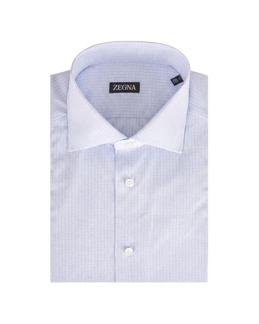 Zegna Blue Check-Pattern Long-Sleeve Shirt for men