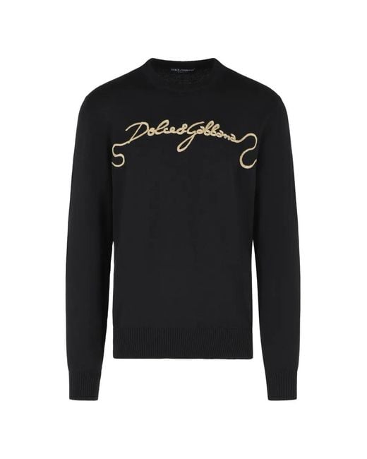 Dolce & Gabbana Black Logo-Embroidered Knit Sweater for men