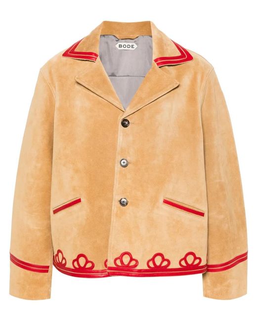 Bode Orange Trefoil Contrasting-Trim Suede Blazer for men