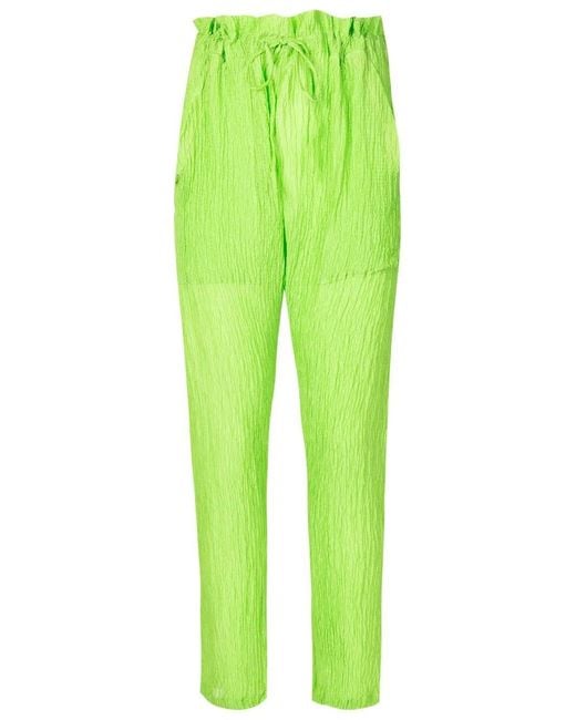 Amir Slama Green Crinkle-Effect Silk Trousers