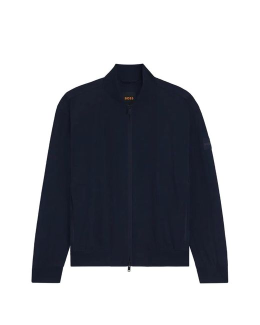 Boss Blue Logo-Patch Bomber Jacket for men