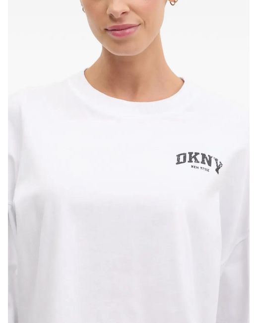 DKNY White Stripe-Detail Long-Sleeve T-Shirt