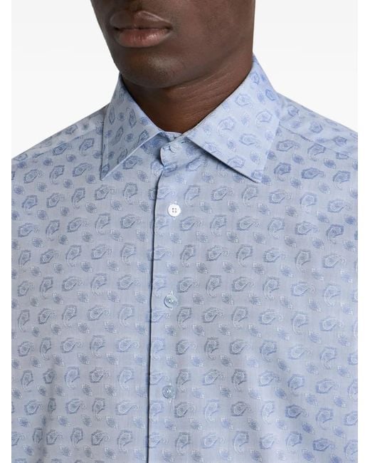 Etro Blue Micro Paisley Motif-Shirt for men