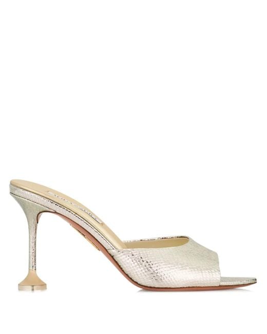 Aquazzura White Metallic Leather Open-Toe Mules