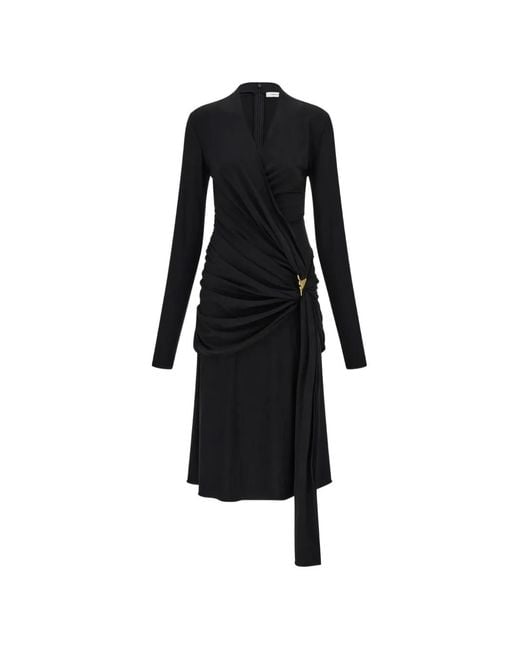 Ferragamo Black Viscose Dress With Gathered Waist