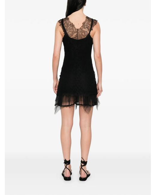Alberta Ferretti Black Lace Ruffled Mini Dress