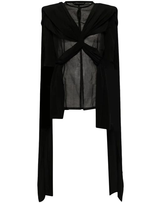 Yohji Yamamoto Black Semi-Sheer Cotton-Silk Top