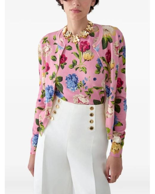 Carolina Herrera White Floral-Print Cardigan