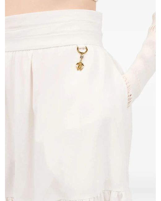 Roberto Cavalli White Monogram-Charm Tiered Skirt