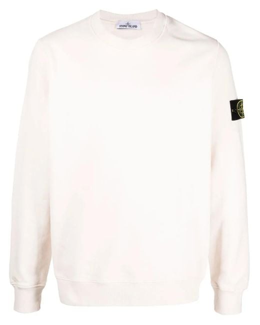 Stone Island White Compass-Patch Crew-Neck Sweatshirt for men