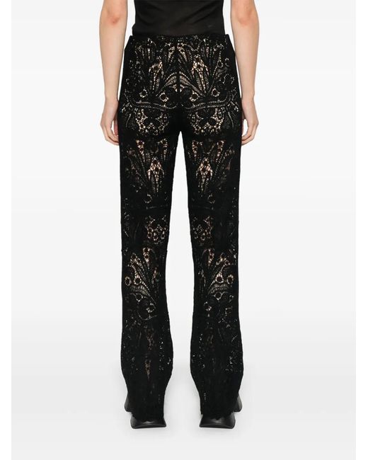 Twinset Black Lace-Paneled Flared Wool Trousers