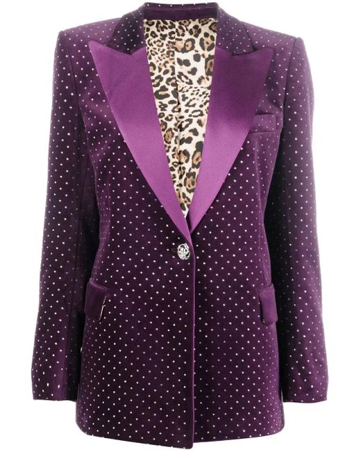 Philipp Plein Purple Crystal-Embellished Blazer