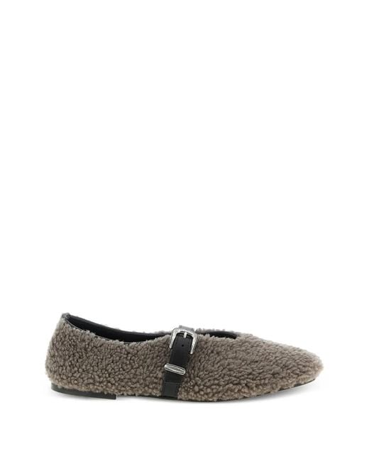 KATE CATE Gray Shearling Buckle Ballet Flats