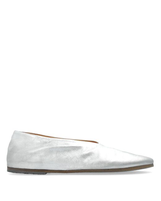 Marsèll White Pointed-toe Leather Ballerina Shoes