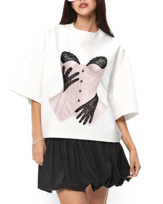 Hamza White Lace-Print T-Shirt
