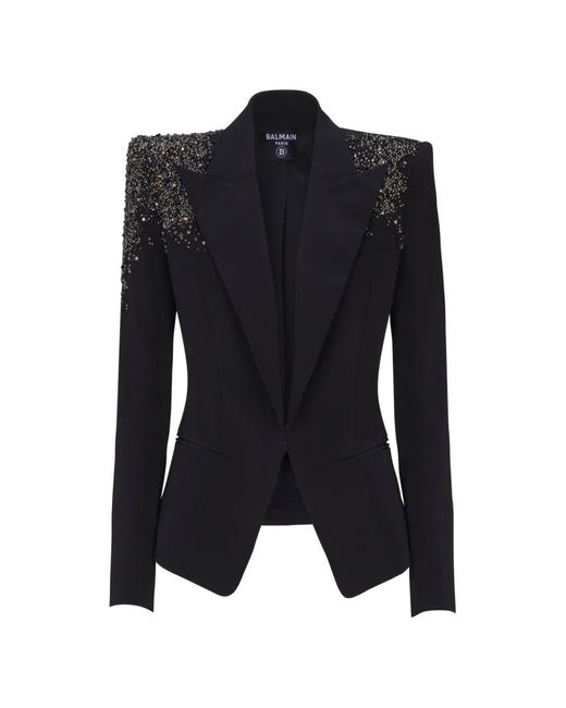 Balmain Black Amethyst Embroidered Crepe Jacket