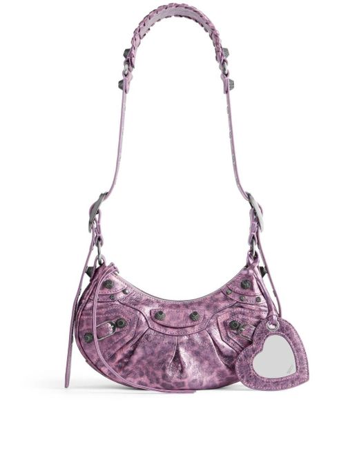Balenciaga Purple Le Cagole Xs Leopard-print Shoulder Bag