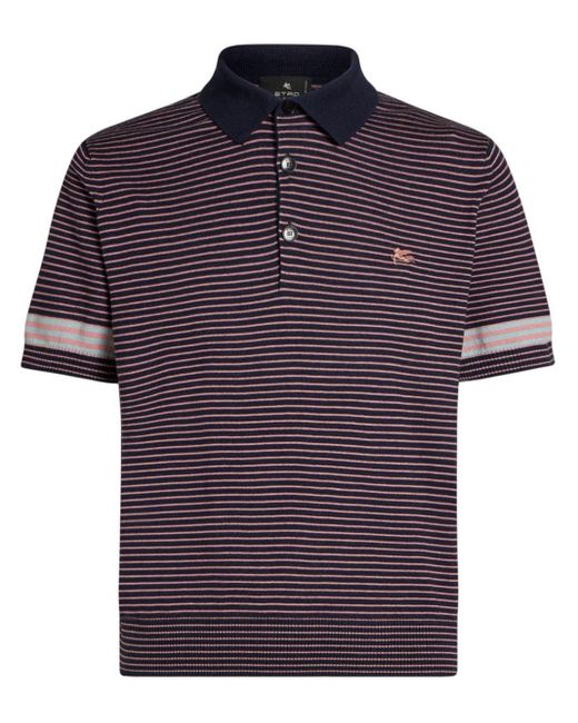 Etro Blue Striped Knitted Polo Shirt for men