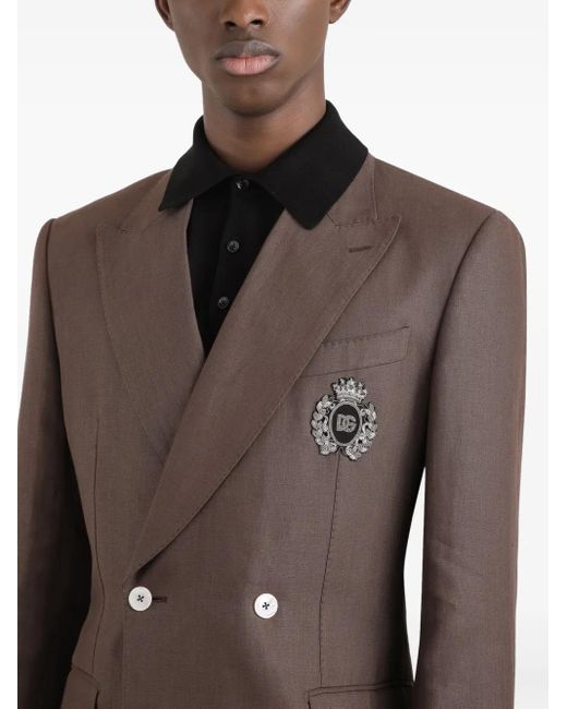 Dolce & Gabbana Brown Crest-Appliqué Blazer for men