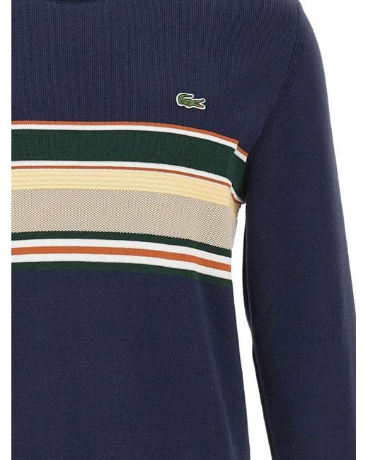 Lacoste Blue Textured-Stripes Logo-Embroidered Sweater for men