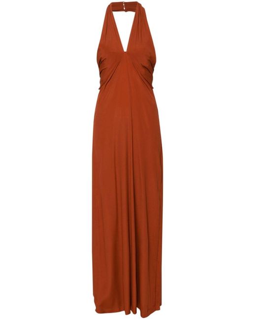 Semicouture Maxi-jurk Met Halternek in het Orange