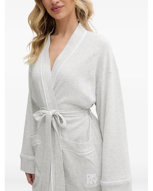 DKNY Gray Piping-Detail Belted Robe