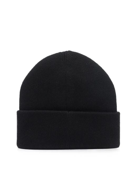 Moose Knuckles Black Icon Logo-Patch Beanie Hat for men