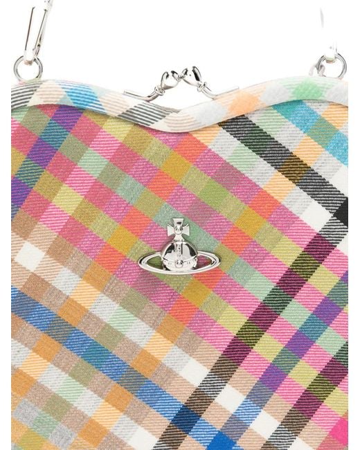 Vivienne Westwood White Belle Heart Checked Tote Bag