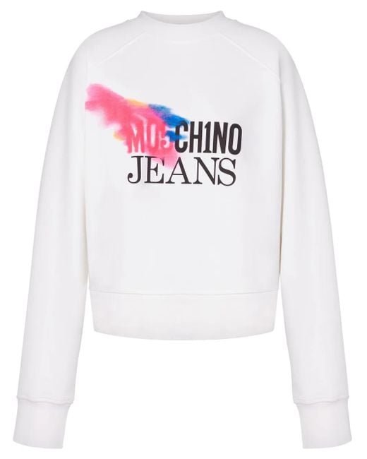 Moschino White Logo-Print Cotton Sweatshirt