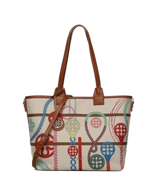 V73 White Printed Tote Bag