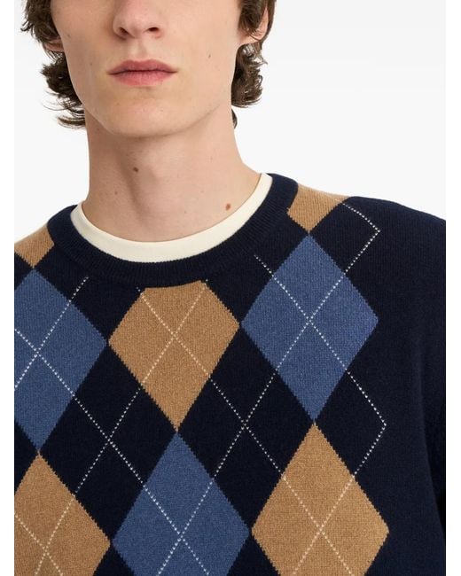 Pringle of Scotland Blue Argyle Crew-Neck Sweater for men