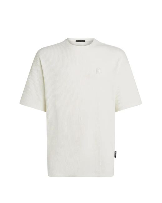 Karl Lagerfeld White Textured Monogram T-Shirt for men