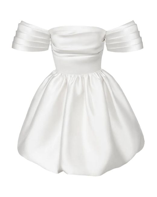 POST MERIDIEM White Draped-Bodice Duffy-Skirt Mini Dress