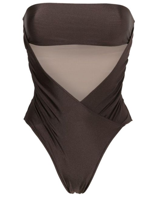 Adriana Degreas Brown Cut-out Detailing Strapless Swimsuit