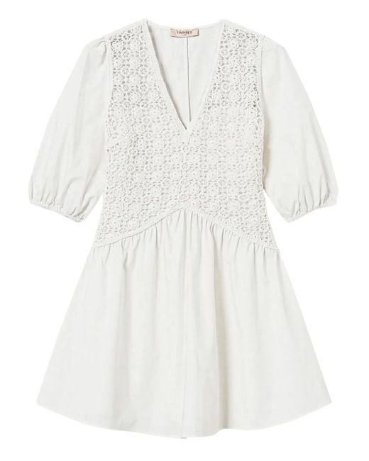 Twinset White Robe À Manches Bouffantes
