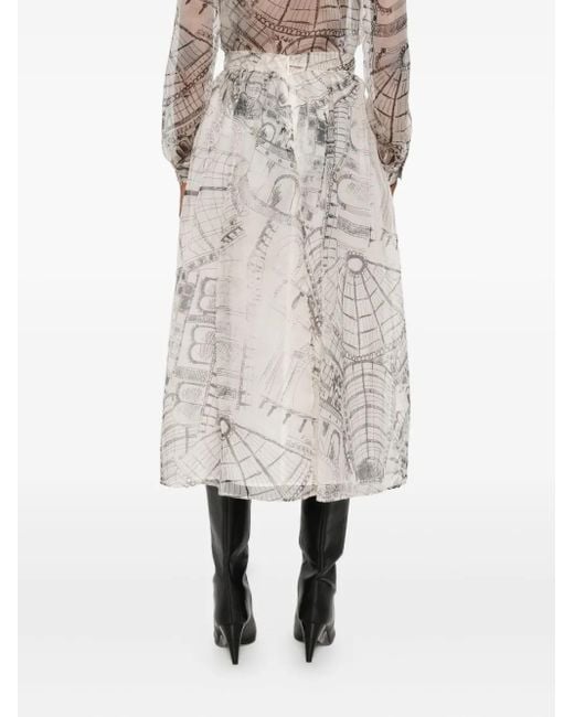 Paul & Joe White Graphic-Print Silk Skirt